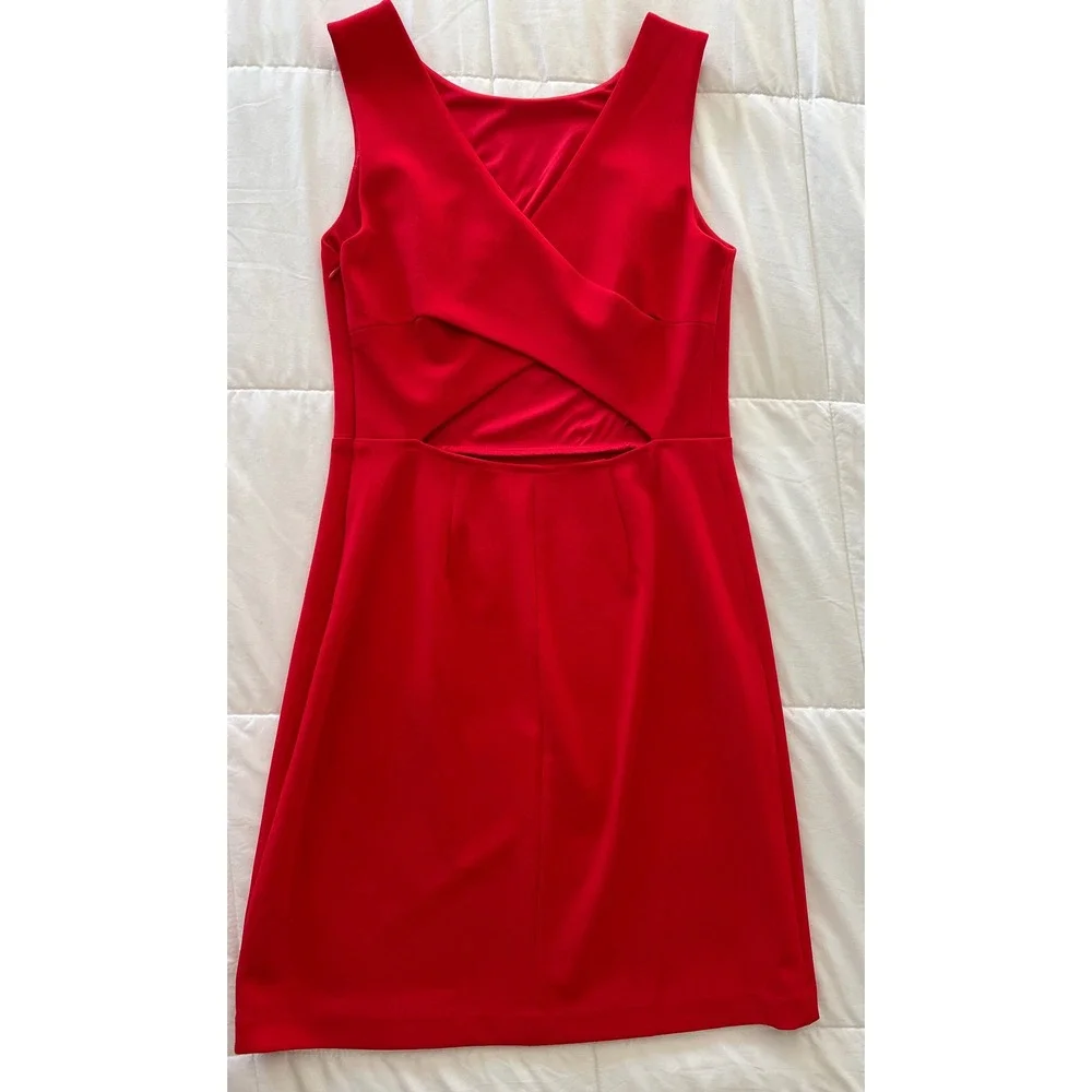 Betsey Johnson Red Sleeveless‎ Scuba Dress  Criss Cross Back Cut out Size 8